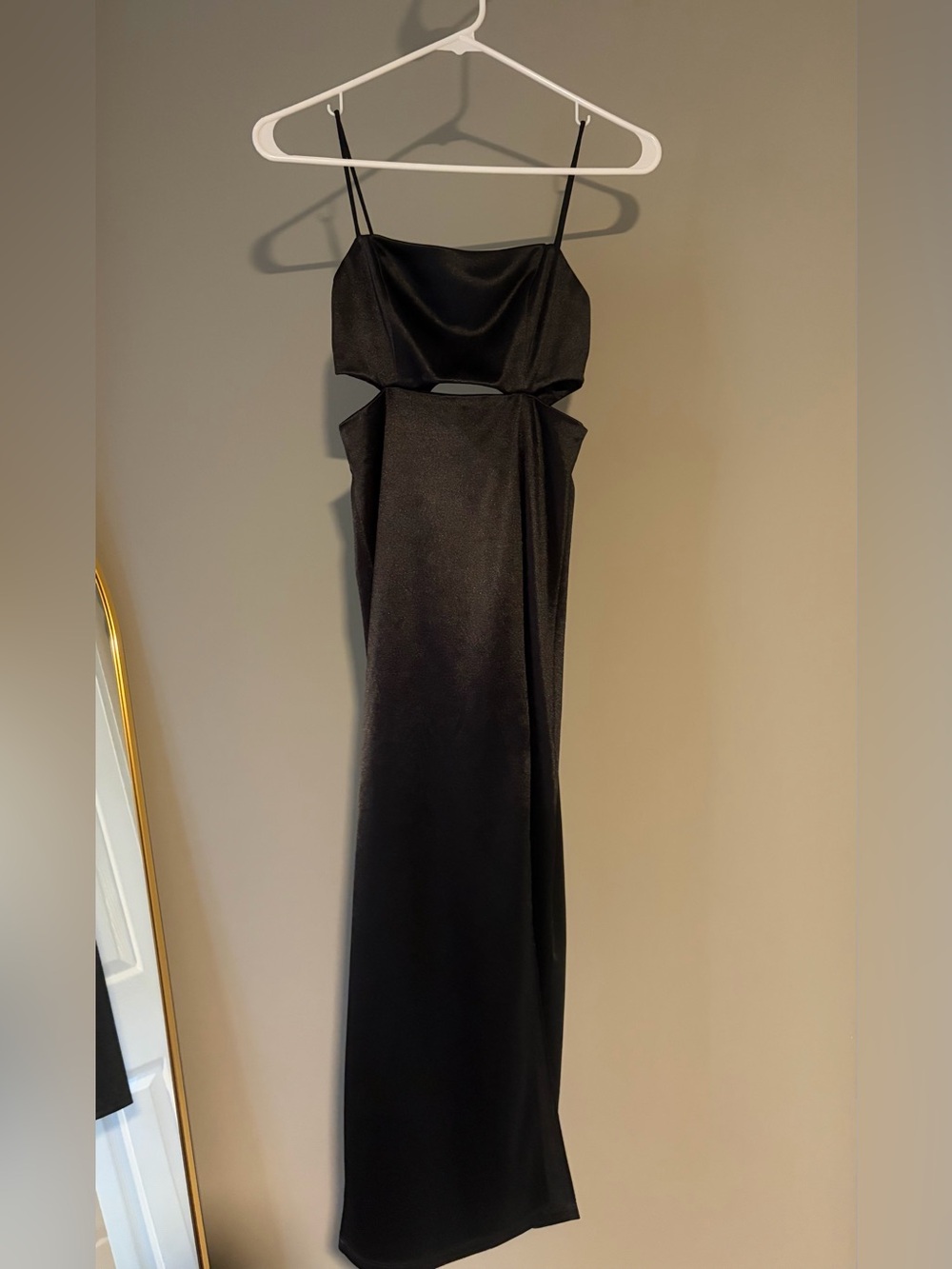 PrettyLittleThing Black Satin Cutout Maxi Dress